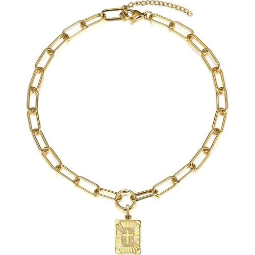 7mm Choker Necklace for Women Girls Stainless Steel Rolo Box Chain Cross Pendant Gold Color Fashion Jewelry Gift DDN192