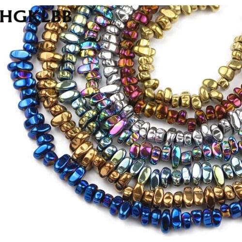 HGKLBB Natural Stone irrgular Gold black Hematite gravel Chip Loose spacer beads for Jewelry making bracelet Necklace DIY 15