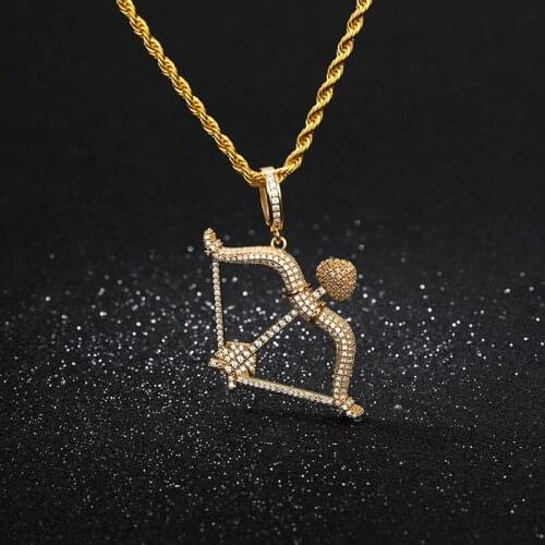 Iced Out Cubic Zircon Men Necklaces Hip Hop Cupid Arrow Pendant Necklaces Stainless Steel Gold Chain Punk Jewelry Gifts