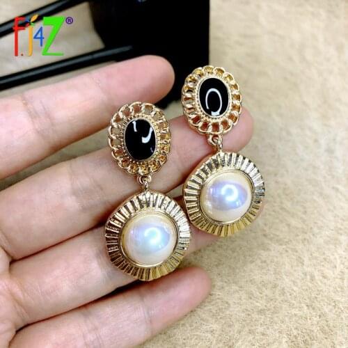 F.J4Z 2021 Retro Earrings for Women Designer Enamel Simulated Pearl Geometric Statement Earring Lady brincos pendurados
