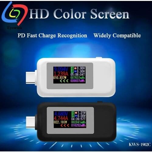 Voltage Ammeter Type-C Tester Fast Charge USB Tool Current Meter Temperature Measurement High Precision Color Screen Capacity