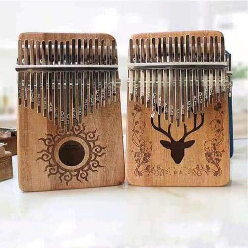 Kalimba 17 Keys Thumb Piano, Made By Mahogany Wooden Musical Instruments Calimba Machine Beginner African With Tuning Hammer