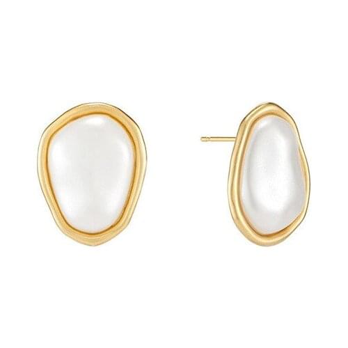 Korean version irregular pearl fashion earrings metal edge set pearl women