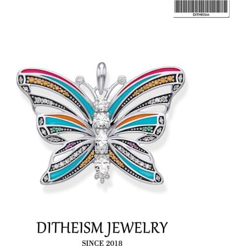 Pendants Tropical Colorful Butterfly 925 Sterling Silver Fit Necklace Fashion Jewelry Accessories Bohemia Jungle Gift For Women