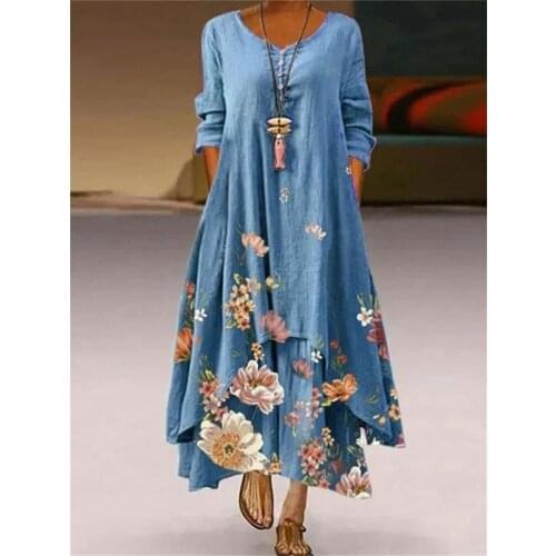Summer Style European And American Fashion Popular Printed Long Sleeved Dress
