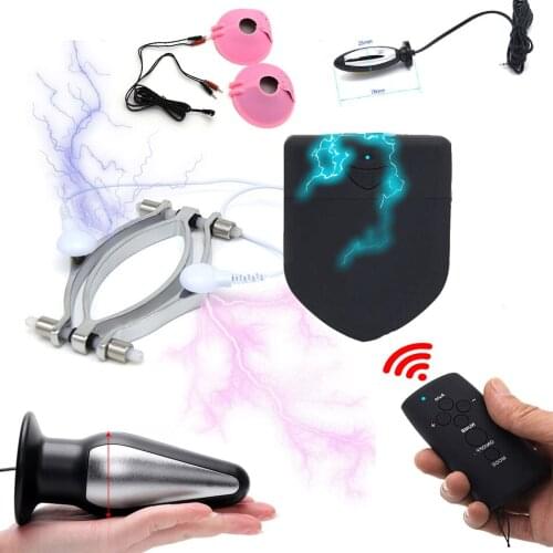 Wireless Remote Control Electro Shock Labia Clips Anal Vaginal Plug Clit Stimulator Breast Massage Pad SM Flirt Female Sex Toys