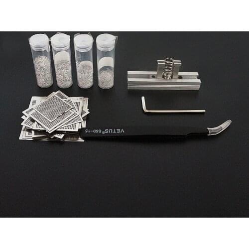 Mini BGA Reballing station With 27Pcs 10Pcs Stencils Holder Fixture Template Kit Solder balls ESD Tweezer For Repair