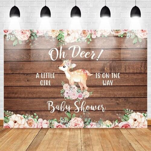Mehofoto Rustic Wood Style Baby Shower Backdrop Newborn Baby Birthday Background Floral Deer Baby Shower Party Banner Backdrop