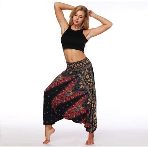 Fashion Loose Yoga Trousers Women Casual Sport Pants Baggy Boho Aladdin Jumpsuit Pants High elastic waistband yoga pant Bloomers