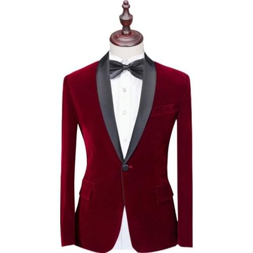 Hot Sale 4 Color Suit jacket Shawl Lapel blazer Velvet Jacket for Man Coat Velvet blazer for Groomsman 1PSc Man
