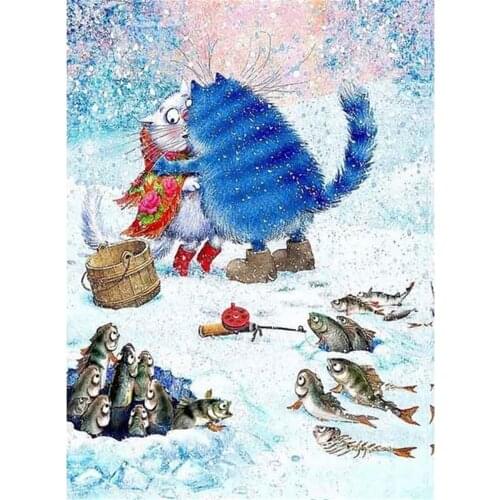 Cartoon Blue Cat DIY 11CT Cross Stitch Embroidery Kits Craft Needlework Set Cotton Thread Printed Canvas Home Decoration Sale