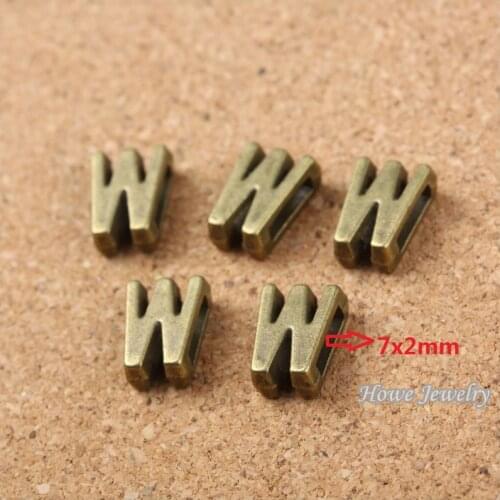 Wholesale 110 pcs Vintage Charms Letter W Antique bronze Fit Leather leather slide rope bracelet jewelry production 10085