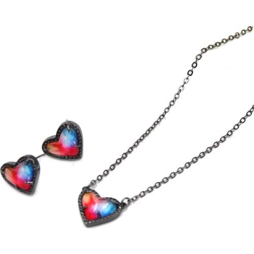 2020 Resin NEON Color 3D Love Heart Stone Inlay Mini Heart Pendant Necklace Lovely Pink Heart Pendant Necklace Wholesale