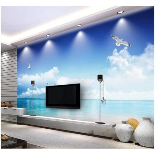 Custom photo wallpaper 3d wallpaper for walls 3 d Blue sky white clouds, beach scenery mural TV background wall paper home decor