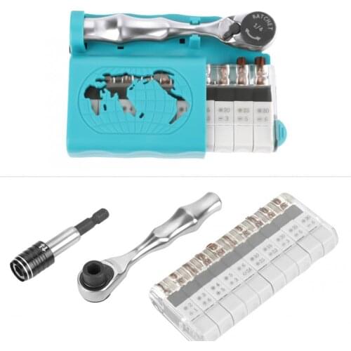 Ratchet Socket Wrench Tool Set 12 in 1 Portable 1/4 Ratchet Socket Wrench Double Headed Screwdriver Bits Set Hand Repair Tool