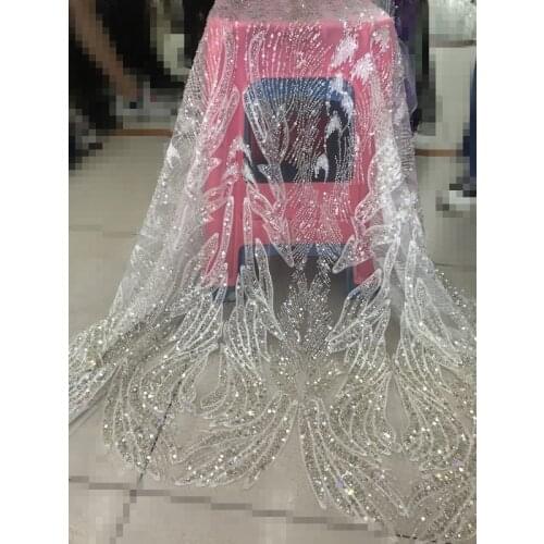 Latest Nigerian Laces Fabrics SYJ-3888816 With beads High Quality Tulle African sequins Laces Fabric Wedding French Tulle Lace