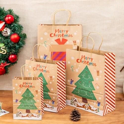 Christmas Gift Bag Kraft Paper Bag Tote Bags Christmas Tree Santa Cauts Candy Bag