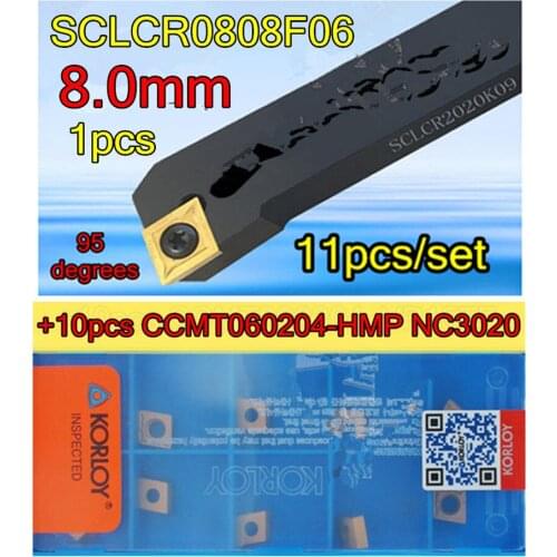 SCLCR0808F06 8.0mm Petiole CNC Cylindrical turning tool 1pcs+10pcs CCMT060204-HMP NC3020 Processing stainless steel