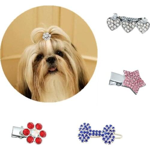 Bling Delicate Crystal Dog Hairpin Rhinestone Bone Cat Hair Clip Collar Pet Shih Tzu York Kitty Bow Tie Decoration Dog Supplies