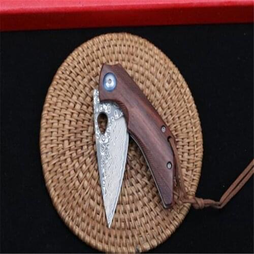 Folding Knife Hawkbeak Damascus Steel Sharp Blade Natural Flower And Sour Branch Wood Handle Outdoor Camping Survial EDC Tool