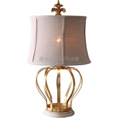 Modern wrought iron table lamp retro old living room bedroom study bedside lamp Nordic fabric lamp