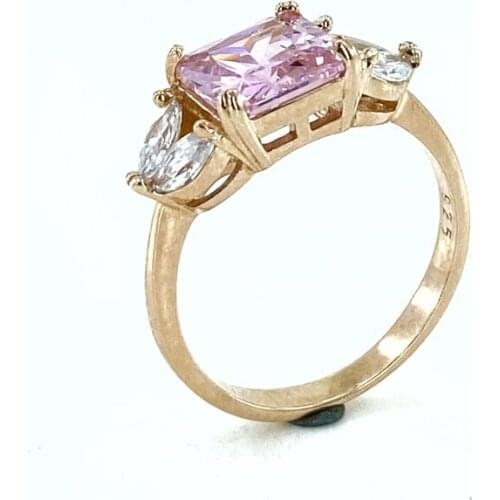 Special Series Baguette Pink Quartz Stone Italian Quality 925 Sterling Silver Ring