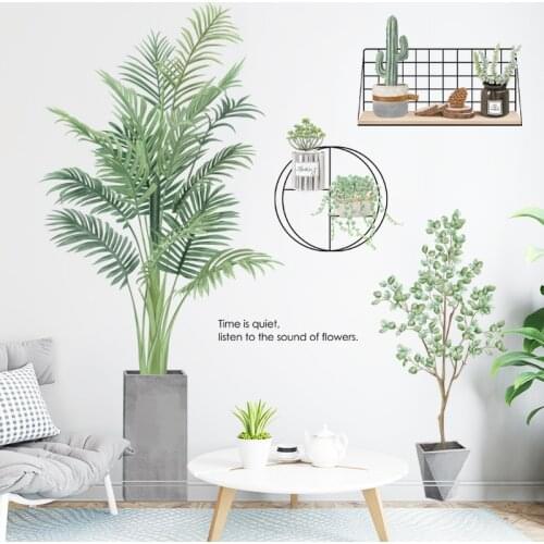 Nordic Style Green Plant Wall Sticker Home Decor Living Room Kids Bedroom Beach Tropical Palm Leaves Art Decal Wall Mural