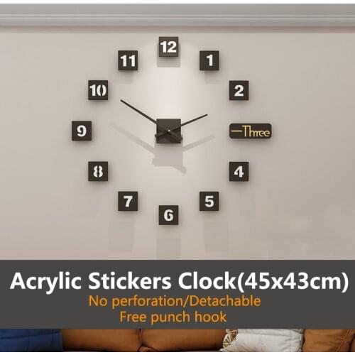 3D Mirror Wall Clock Stickers Modern Design Creative DIY Acrylic Stickers Clock Large Home Decor Hanging Wall Watch 45x43 cm