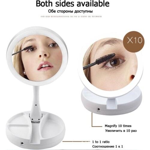 Makeup mirror LED light new style creative portable round double-sided magnifying glass with foldable USB cable or dry battery