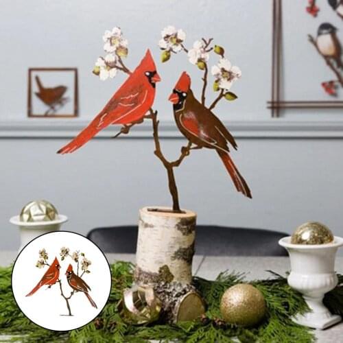 Iron Red Bird Statue Stable Free Standing Lover Ornament Sculpture Garden Decoration Lawn Lover Statue Home Decor