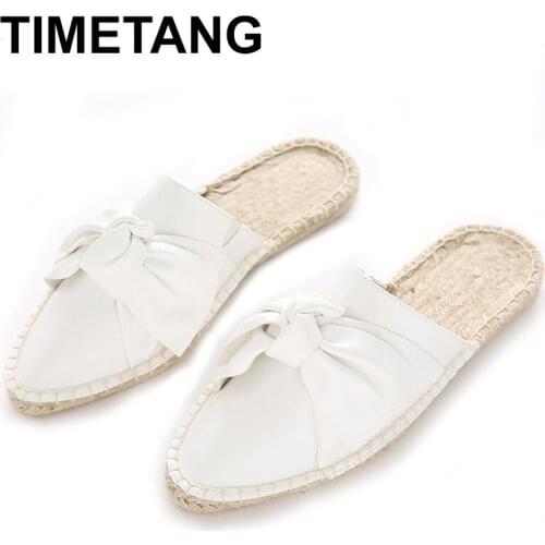 TIMETANGEurope And United States Girln Spring Butterfly Knot Muller Shoes Bow Lazy Flat Handmade Straw Linen Rope Soled Slippers