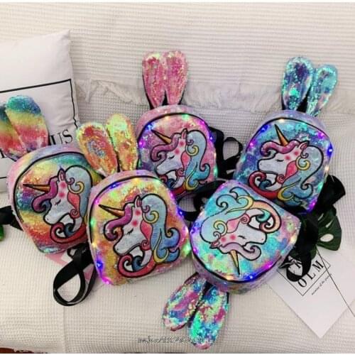 My Little Baby girl pony Womens Backpack Fashion Cute Children Girls Bunny Ear Sequins Backpack Shopping Womens Bag