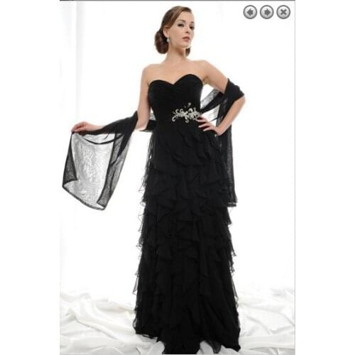 Custom crystal sashes vestido de festa 2018 sexy ruffles black chiffon Formal evening gown elegant mother of the bride dresses