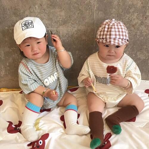 2021 baby Children Creeping Suit New Striped Cotton Letter Pattern Girls and Boys Round Neck Creeping Suit