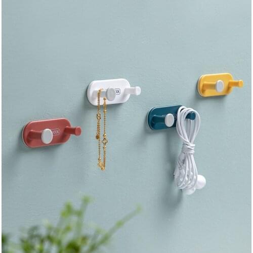 4pcs Strong Self Adhesive Door Wall Hangers Double Hooks Key Ring Rack Son-mother Hook Keychain Hang Hooks Home Kitchen Storage