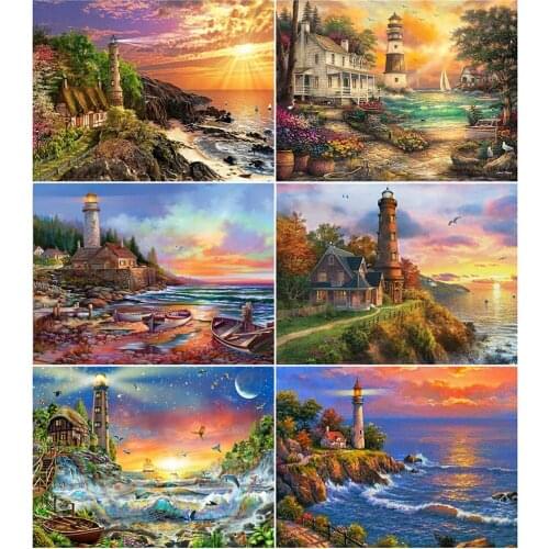 AZQSD Diamond Mosaic Lighthouse Cross Stitch Handicraft Diamond Art Painting Kits Landscape Full Square Drill Home Decoration