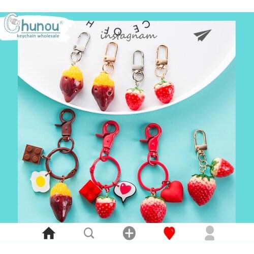 Cute Strawberry Heart Keychain Keyring For Women Girl Jewelry Simulated Fruit Bag Car Key Holder Keyring Best Friend Keychains