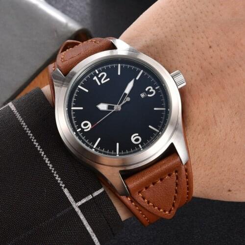 Parnis new 44mm Black Dial Mens Mechanical Watch Date Function Luminous Waterproof Leather Strap Casual Mens Automatic Watch