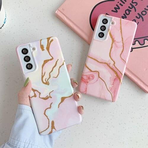 Gradient Marbling With Glitter Lines Phone Case For Samsung A32 A52 A72 S21 S21Plus S20 Plus S20 FE Note 20 Soft IMD Phone Cover