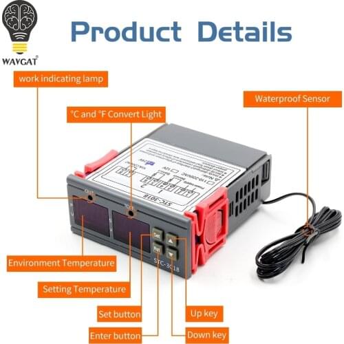 STC-3018 12V 24V 220V Digital Temperature Controller C/F Thermostat Relay 10A Heating/Cooling Thermoregulator Dual LED Display