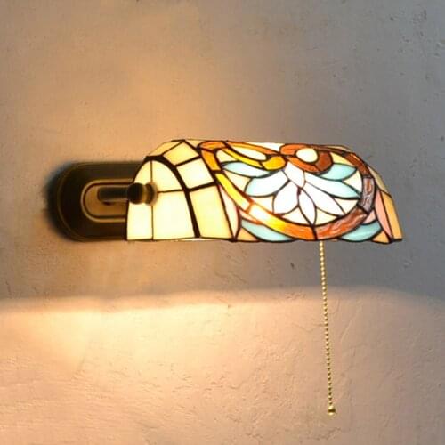 Tiffany Hallway Balcony Colorful Glass Wall Light Oblong Bank Style Corridor Wall Sconce Bedroom Bedsides Wall Lighting Fixtures