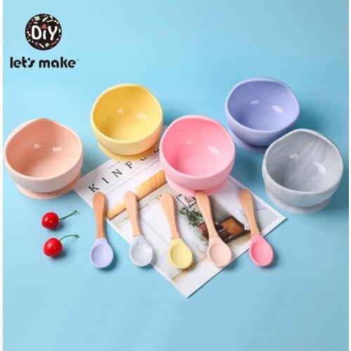 Lets Make Baby Silicone Plate Kids Bowl & Spoon Set BPA Free Baby Feeding Dishes Tableware Cartoon Children Baby Plate