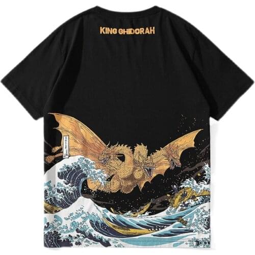 Men T-Shirt Japanese Dragon Print T Shirts Casual Tshirt Cotton Summer Streetwear Mens Clothing