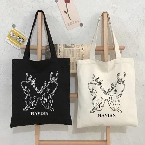 Gothic Butterfly Canvas Bag Print Casual Ulzzang shopper bag Punk Harajuku Hip Hop Large Capacity Vintage women Shoulder Bags