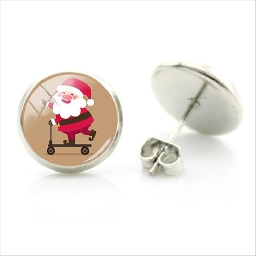 JWEIJIAO 2020 trend Santa Claus Stud Earrings 12 MM Glass Cabochon Dome Cartoon Earrings Jewelry gift ideas