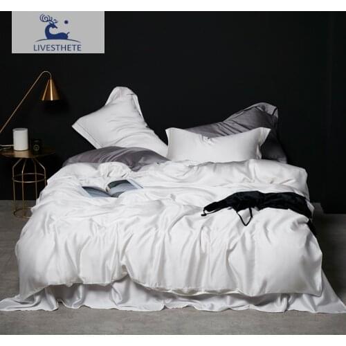 Liv-Esthete White 100% Silk Bedding Set Pure 25 Momme Healthy Silk Duvet Cover Flat Sheet Pillowcase Bed Linen Set For Sleep