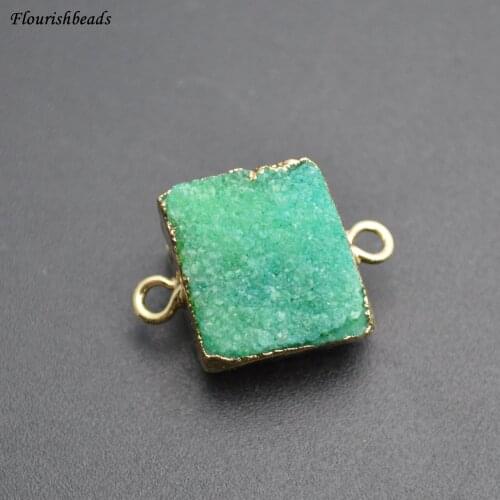 Beautiful Green Color Square Druzy Two Loops Jewelry Connectors 5pc Per Lot