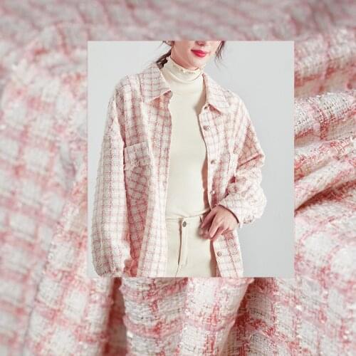 Red Raspberry France Pink Plaid Tweed Fabrics Garment Materials Autumn Jacket Sewing Cloth Tailor Textil Freeshipping