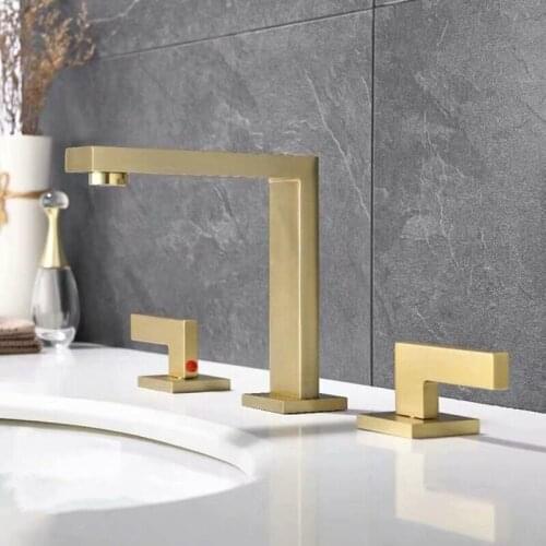 Brushed Gold Bathroom Widespread Basin Faucets Brass Sink Mixer Hot & Cold Lavatory Crane Vessel 2 Handle 3 Hole Chrome/Black