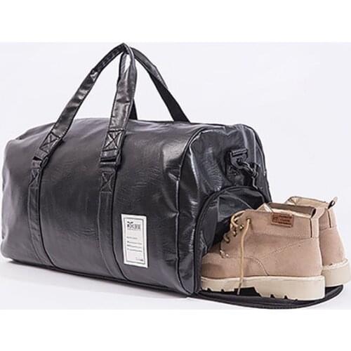 Pu Leather Men Travel Bags Vintage Large Capacity Male Travel Tote Shoulder Bag Glossy Solid Ladies Weekend Duffle Bag Gym Bags